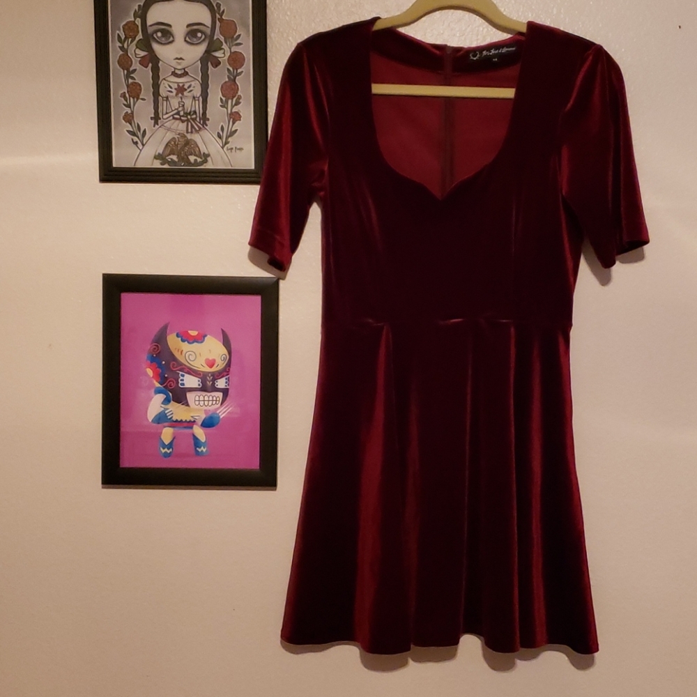 For love and Lemons Red velvet skater dress